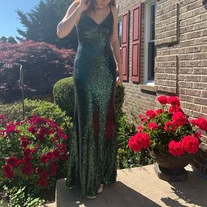 Forest Green Sequin Prom Dress